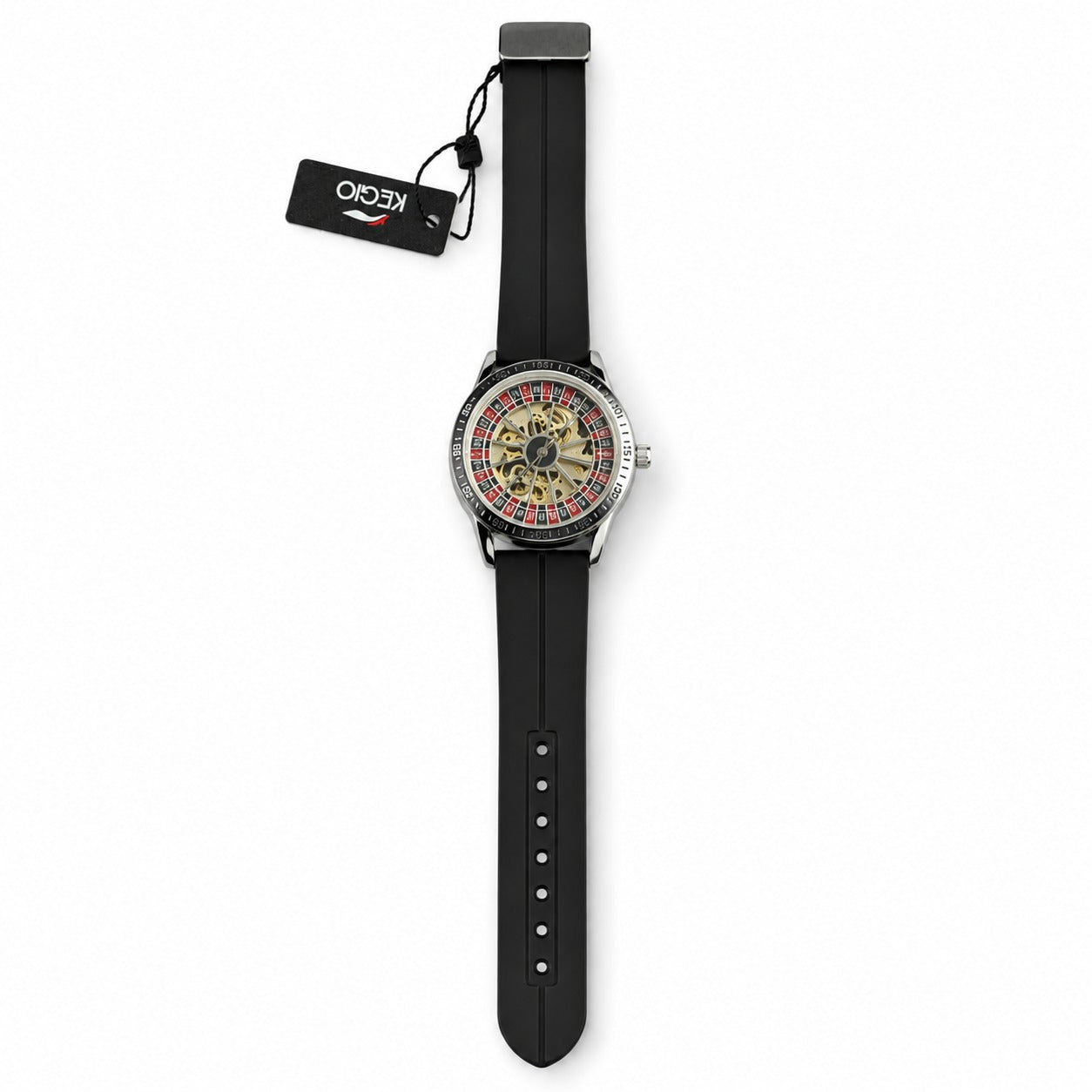 Executive Rotating Wheel Skeleton Watch – Black Silicone Strap