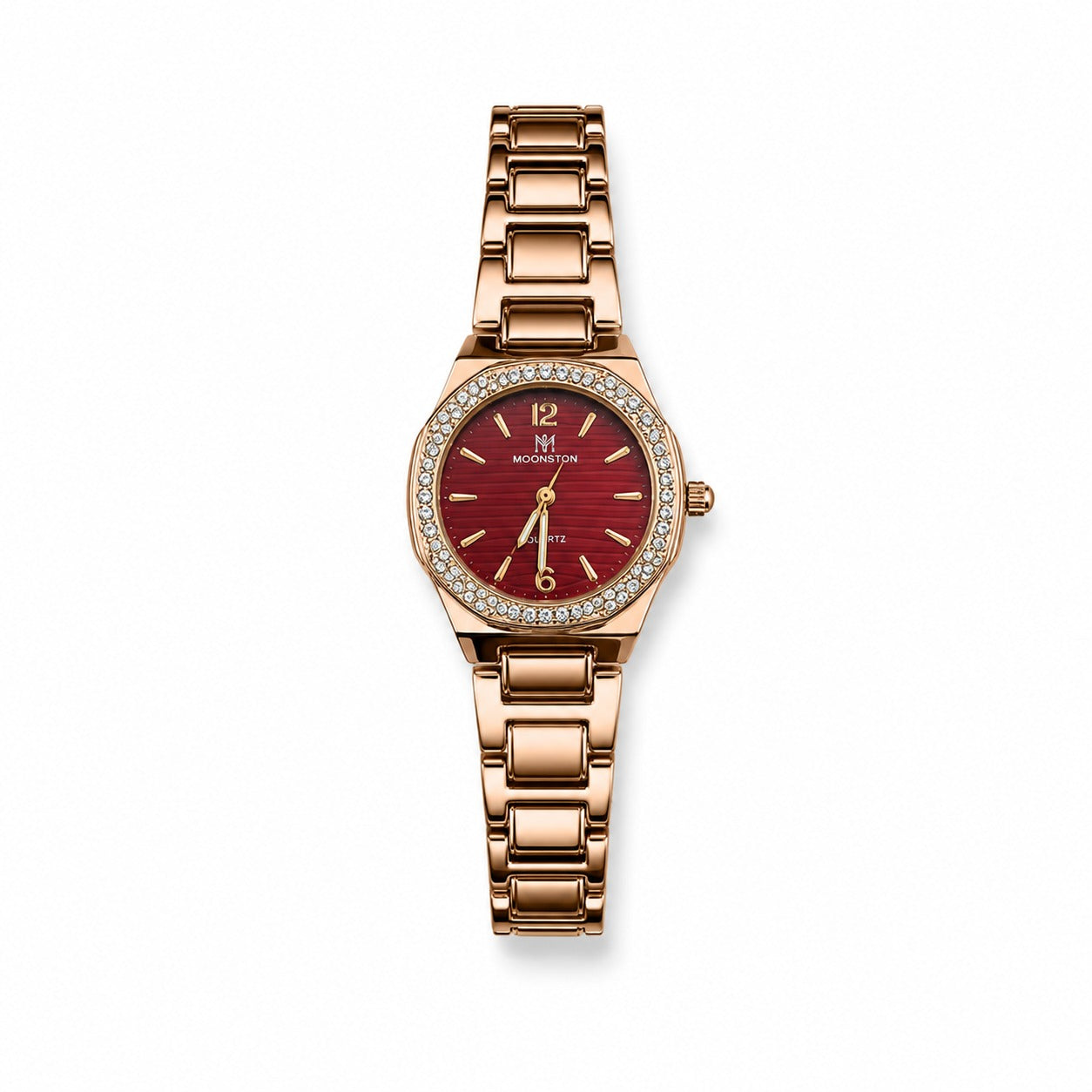 Royal Rose Gold Ladies Watch – Maroon Textured Dial & Diamond Bezel