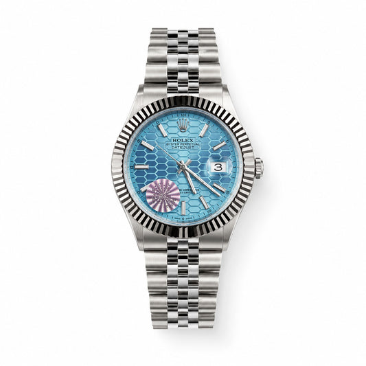 Luxury Ice Blue Patterned Watch – Premium Stainless Steel Strap