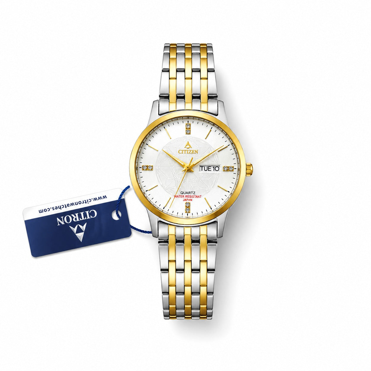 Royal Two-Tone Ladies Executive Watch – Textured White Dial & Day-Date