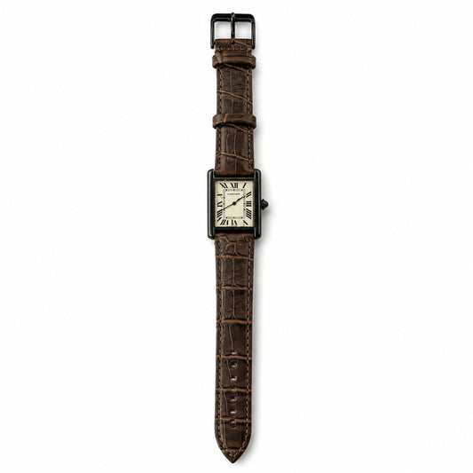 Premium Rectangular Roman Numeral Watch – High-Grade Brown Leather Strap