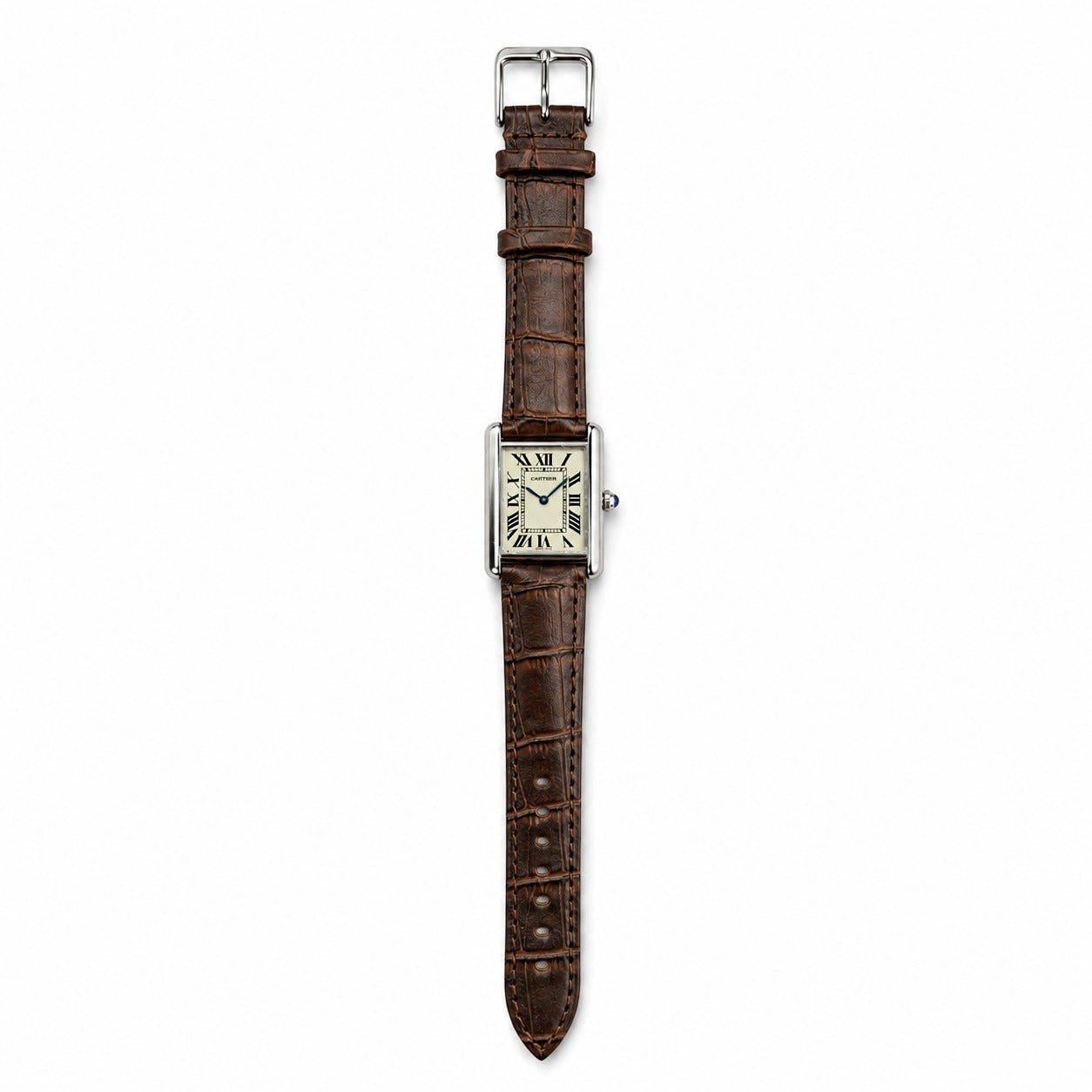 Classic Silver Rectangular Tank Watch – Premium Brown Leather Strap