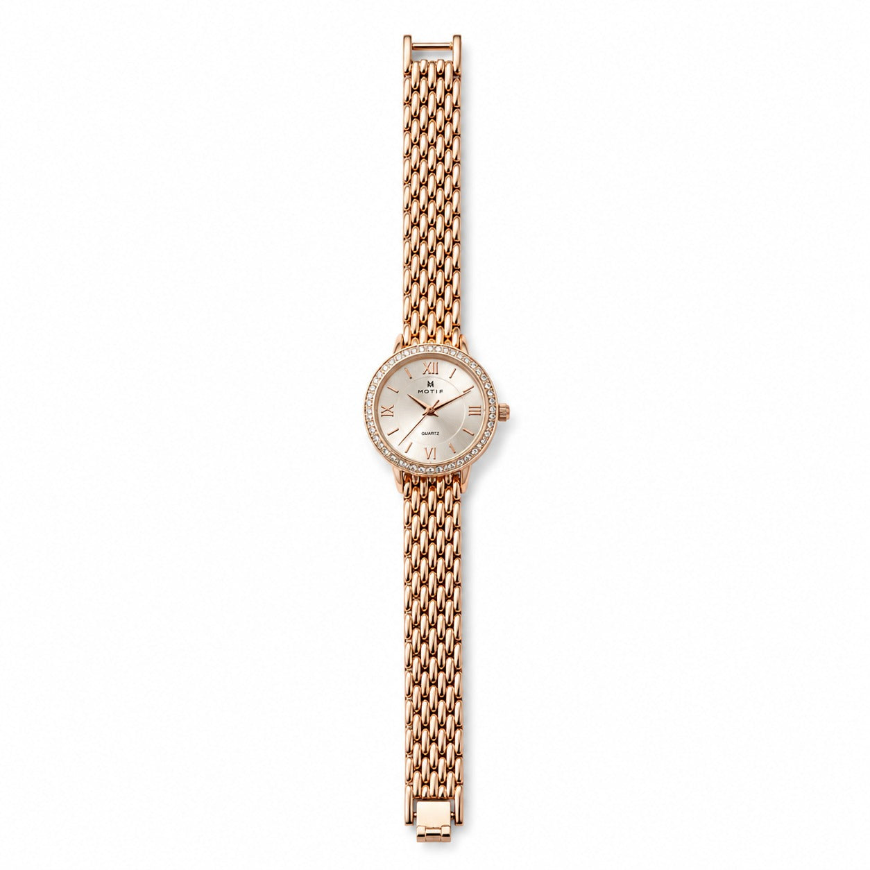 Luxury Rose Gold Ladies Watch – Diamond Bezel & Chain Bracelet