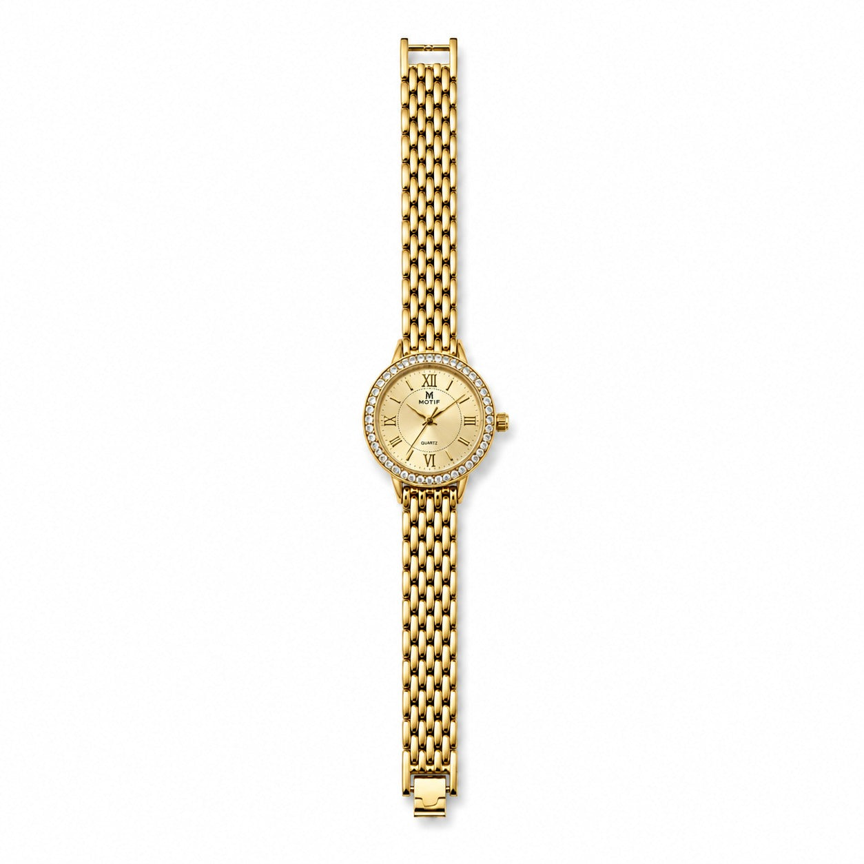Luxury Gold Ladies Watch – Diamond Bezel & Chain Bracelet