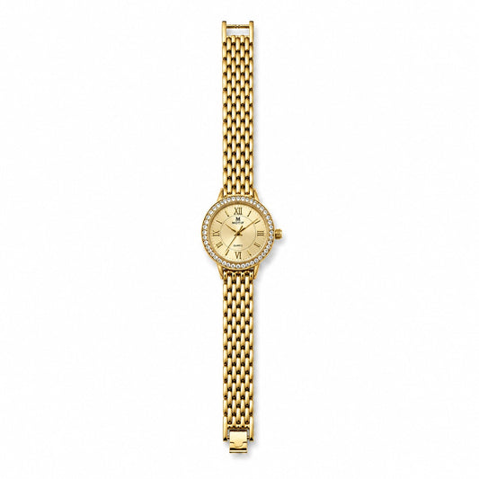 Luxury Gold Ladies Watch – Diamond Bezel & Chain Bracelet