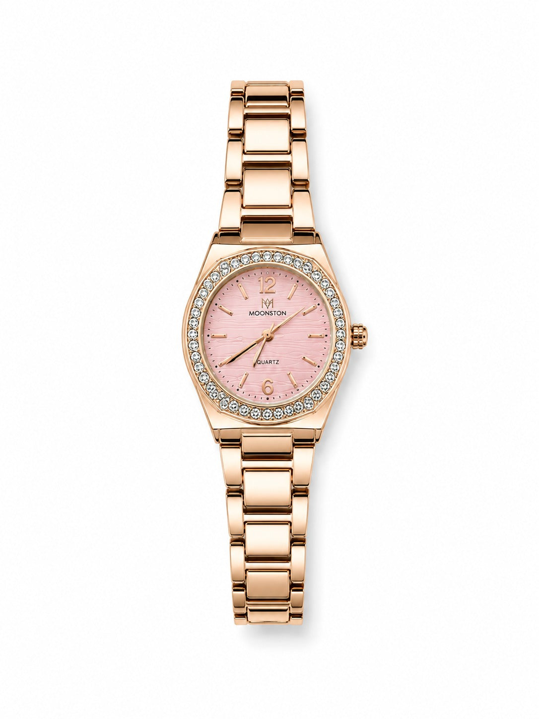Royal Rose Gold Ladies Watch – Soft Pink Textured Dial & Diamond Bezel