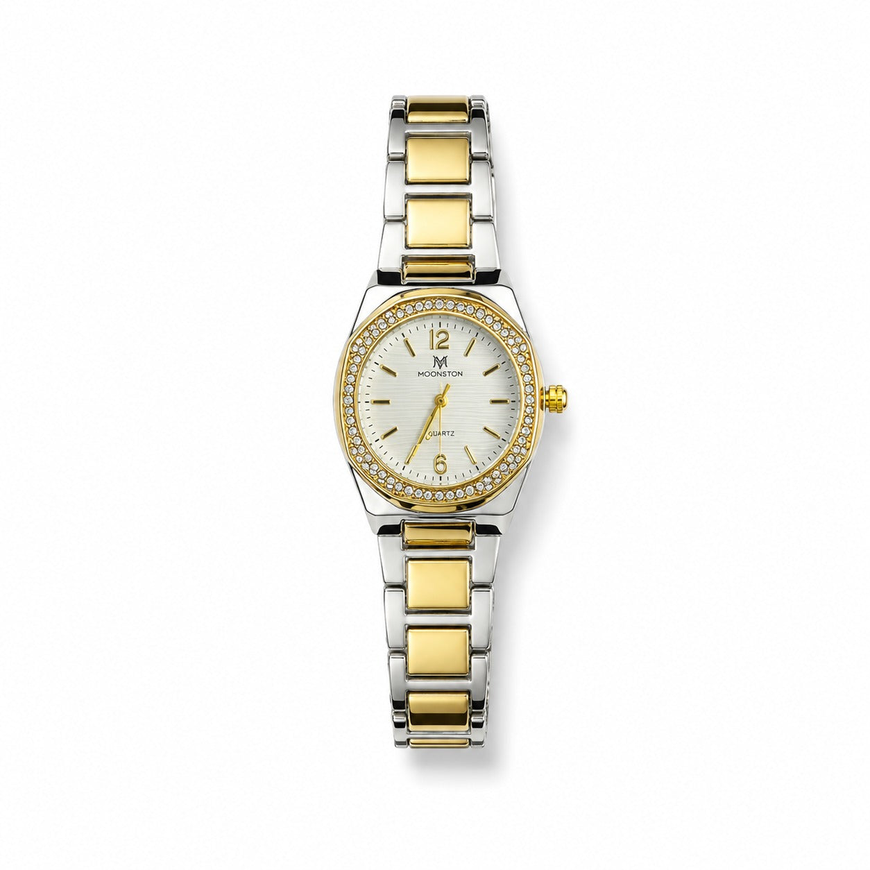 Royal Two-Tone Ladies Watch – Silver Textured Dial & Diamond Bezel