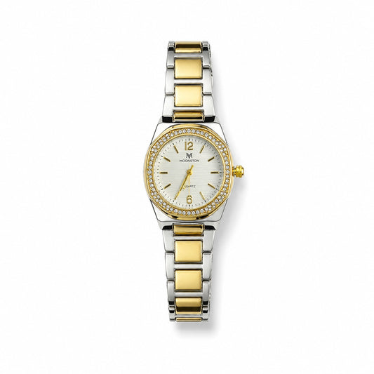 Royal Two-Tone Ladies Watch – Silver Textured Dial & Diamond Bezel