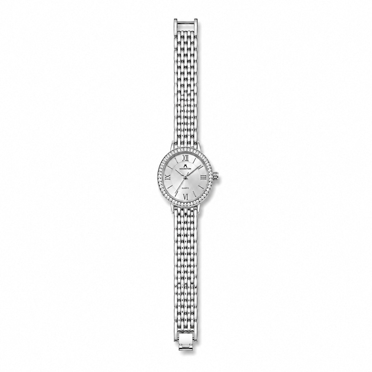 Silver Ladies Watch – Diamond Bezel & Chain Bracelet
