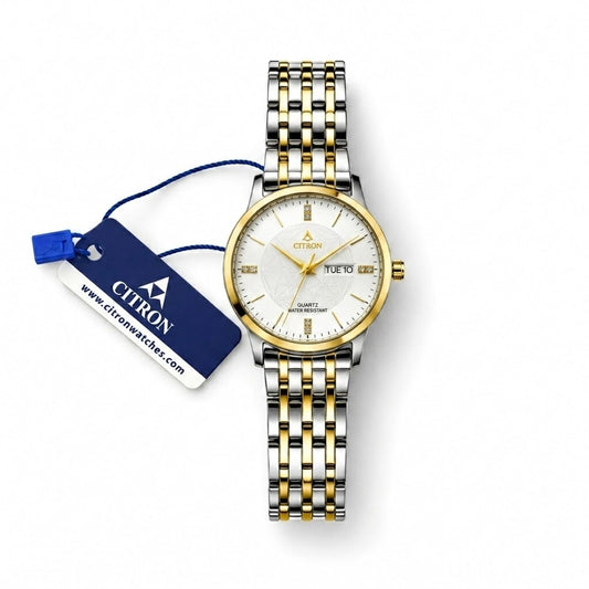 Royal Two-Tone Ladies Executive Watch – Textured White Dial & Day-Date