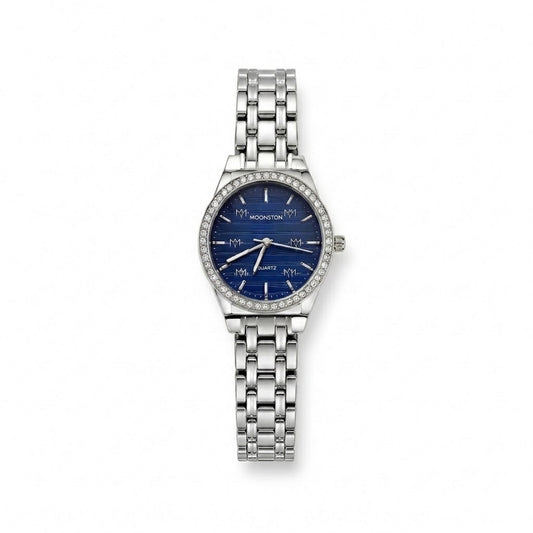 Royal Silver Ladies Watch – Deep Blue Textured Dial & Diamond Bezel