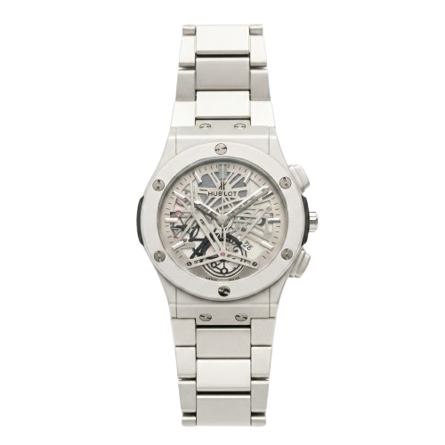 Pure Silver Aerofusion Skeleton Watch – Metallic Dial & Steel Bracelet