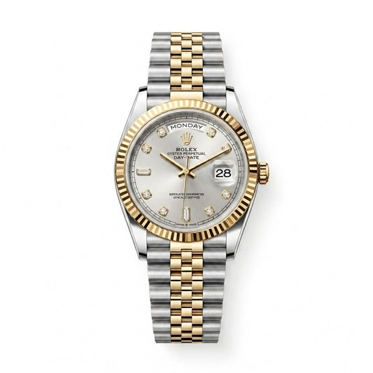 Royal Two-Tone Presidential Watch – Silver Diamond Dial & Day-Date Display